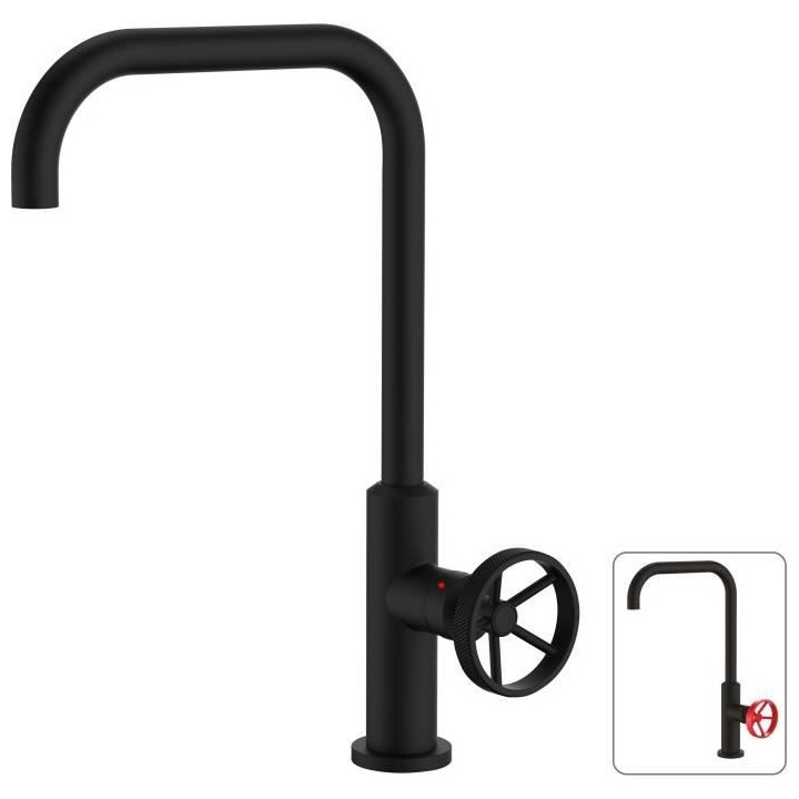 Mitigeur evier de cuisine bec mobile - Noir - 25 mm - Poignée métal
