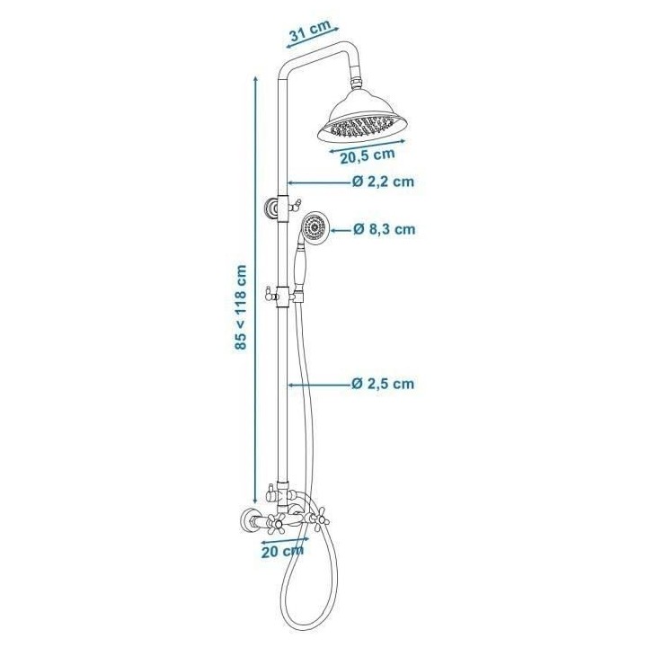 ROUSSEAU Colonne de douche avec robinet mélangeur Retro - Vieux-bronz