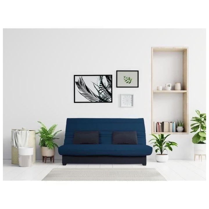 DUNLOPILLO Banquette Clic clac - Tissu Indigo + 2 coussins Noir - L 19