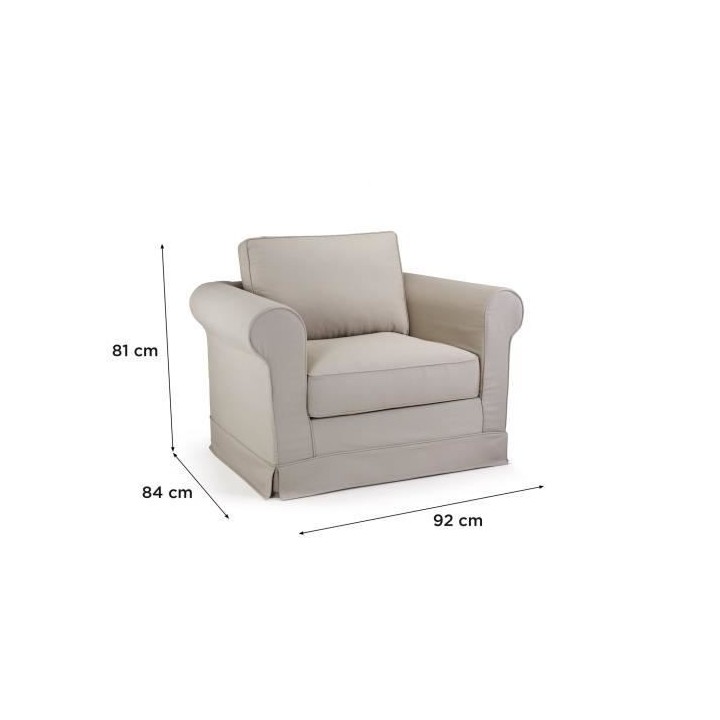 ROY Fauteuil Tissu Beige - L 92 x P 84 x H 81 cm