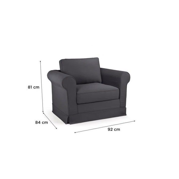 ROY Fauteuil tissu Gris ardoise - L 92 x P 84 x H 81 cm