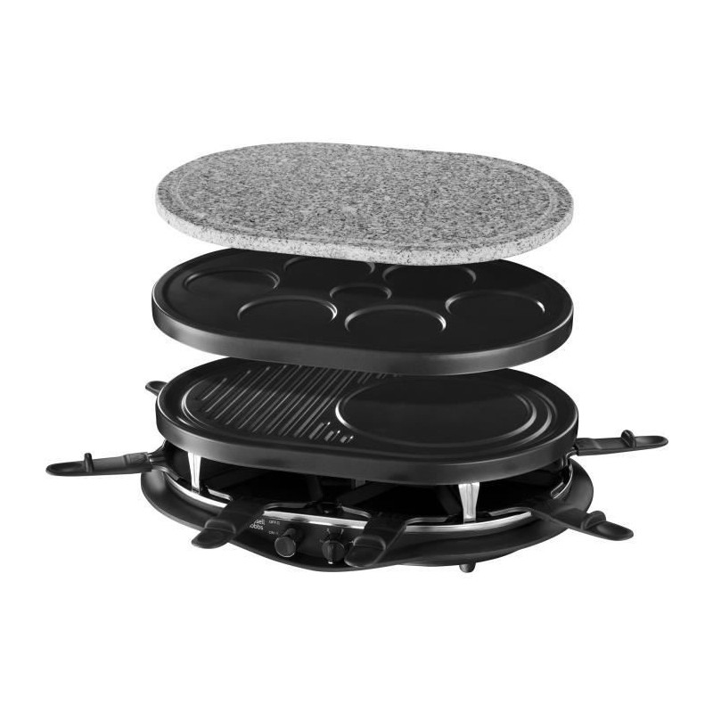 Russell Hobbs 21000-56 Appareil Raclette Multifonctions Quatuor 1200W 8 Personnes, Pierre a Griller, Plaque Grill, Plaques Crepe