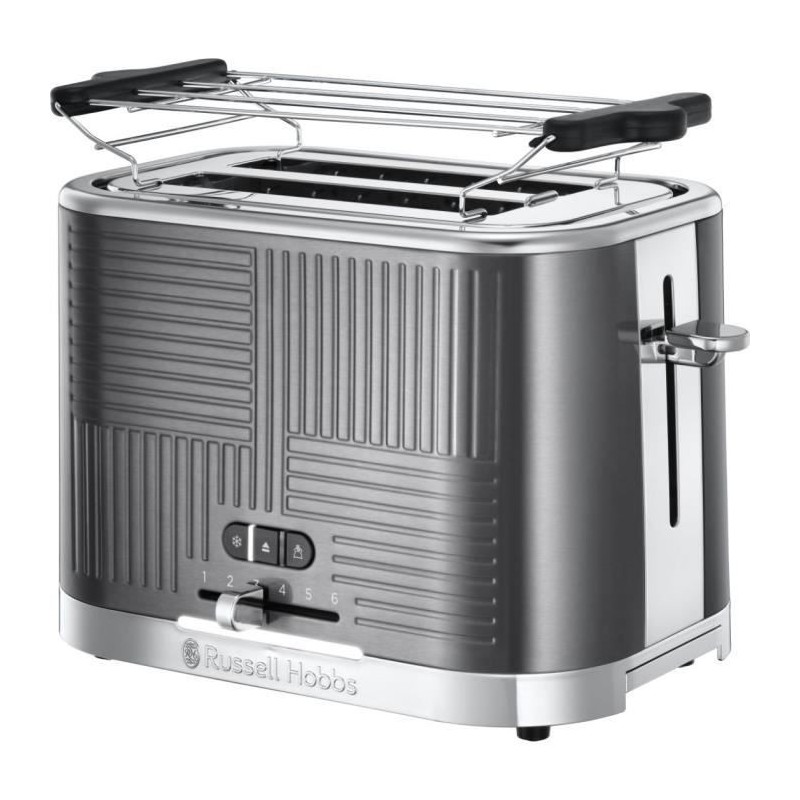 Russell Hobbs 25250-56 Toaster Grille-Pain Geo Steel, 4 Fonctions, Température Ajustable, Réchauffe Viennoiseries, Pince