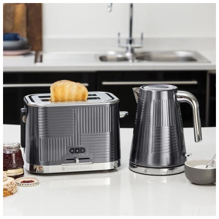 Russell Hobbs 25250-56 Toaster Grille-Pain Geo Steel, 4 Fonctions, Tem