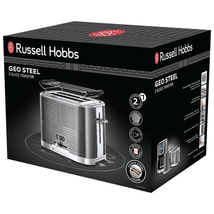 Russell Hobbs 25250-56 Toaster Grille-Pain Geo Steel, 4 Fonctions, Tem