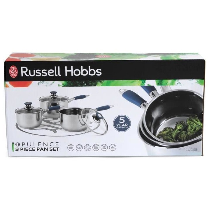 RUSSELL HOBBS RH01178EU - Lot de 3 casseroles en acier inoxydable