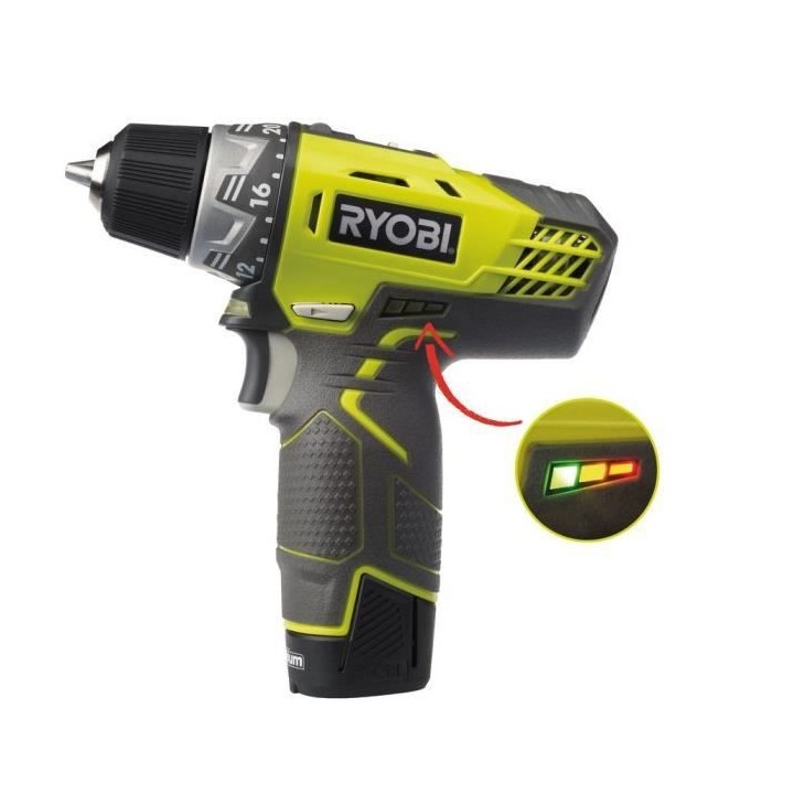 Perceuse Visseuse sans fil 12V RYOBI R12DD-220SA31 - 2 batteries de 2