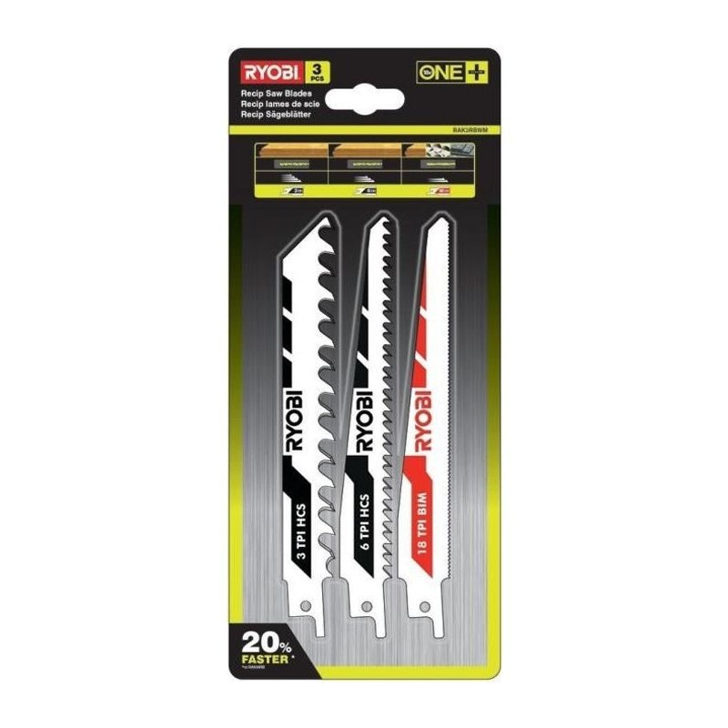 Lot de 3 lames RYOBI OnePlus spéciales scie sabre sans fil RAK3RBWM