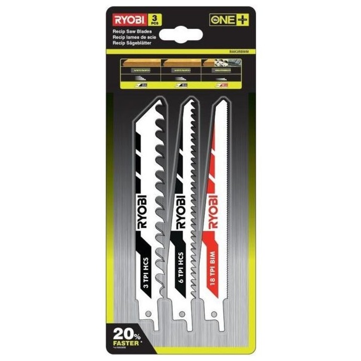 Lot de 3 lames RYOBI OnePlus spéciales scie sabre sans fil RAK3RBWM