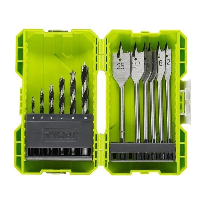 Coffret antichocs empilable RYOBI 12 accessoires de perçage bois RAK12SWD