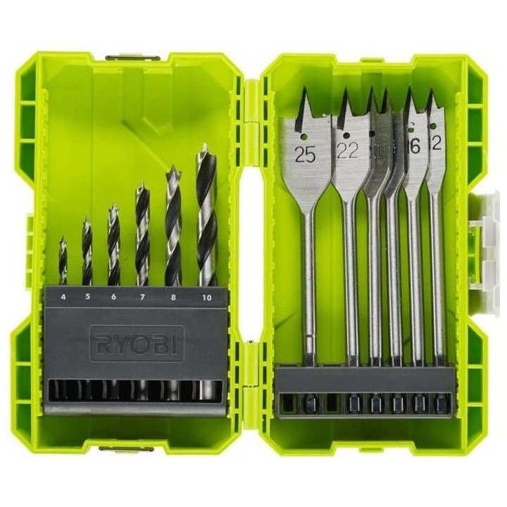 Coffret antichocs empilable RYOBI 12 accessoires de perçage bois RAK1