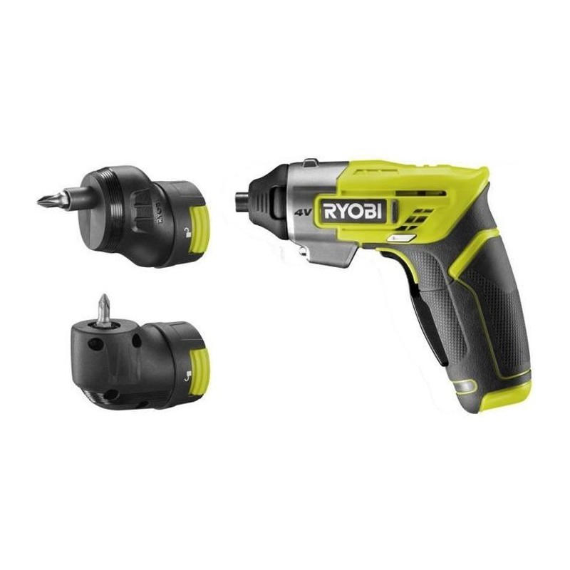 RYOBI Tournevis - 4 V - Livré en coffret avec 10 embouts de vissage, un renvoi d'angle et un mandrin supplémentaire