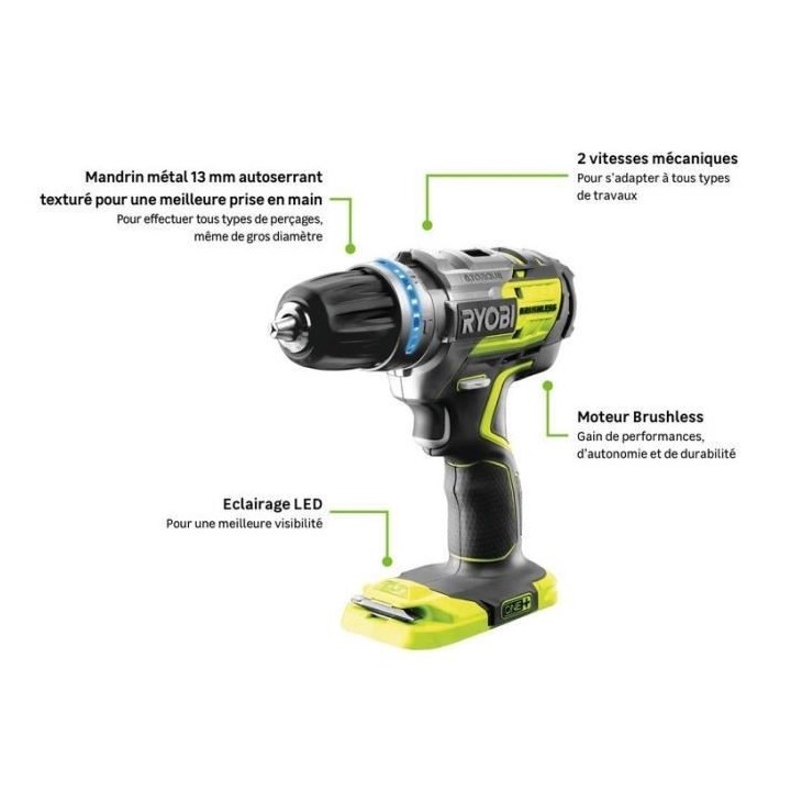 Perceuse-visseuse a percussion brushless RYOBI 18V OnePlus - 2 batteri