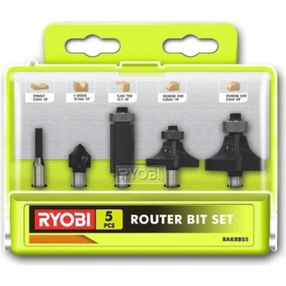 Coffret 5 fraises panachées RYOBI queue de diametre 6mm RAKRBS5