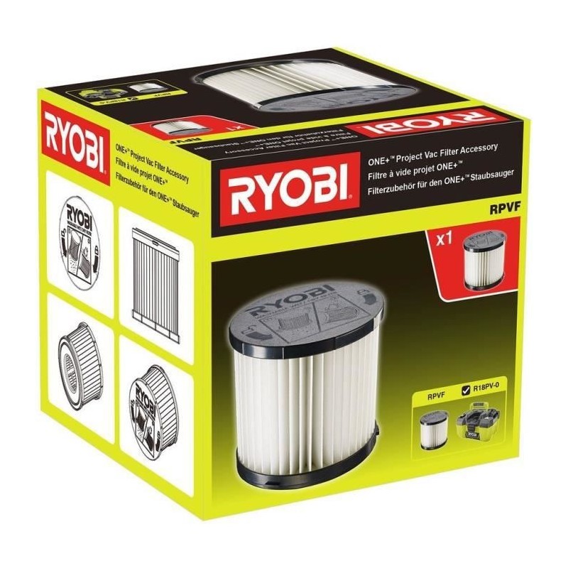 RYOBI Filtre Hepa H12 amovible et lavable pour R18PV