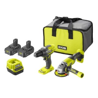RYOBI ONE+ Pack duo perceuse meuleuse 18V sans fil - 2 batteries de 2A