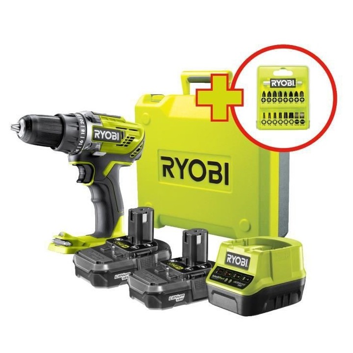 RYOBI Perceuse-visseuse sans fil 18V ONE+ R18DD3-220TA17 - 2 batteries
