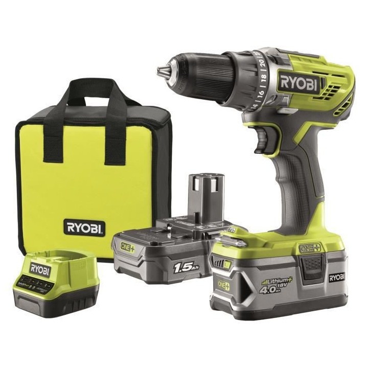 RYOBI ONE+ Perceuse 18 Volts - 2 batteries 2,0Ah & 4,0Ah - R18DD3-2415