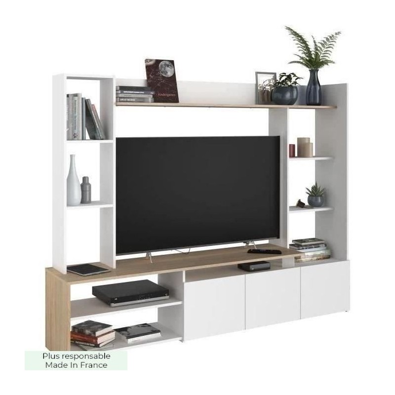 PARISOT Meuble TV - Chene/Blanc - Made in France - L 197cm - OREGON