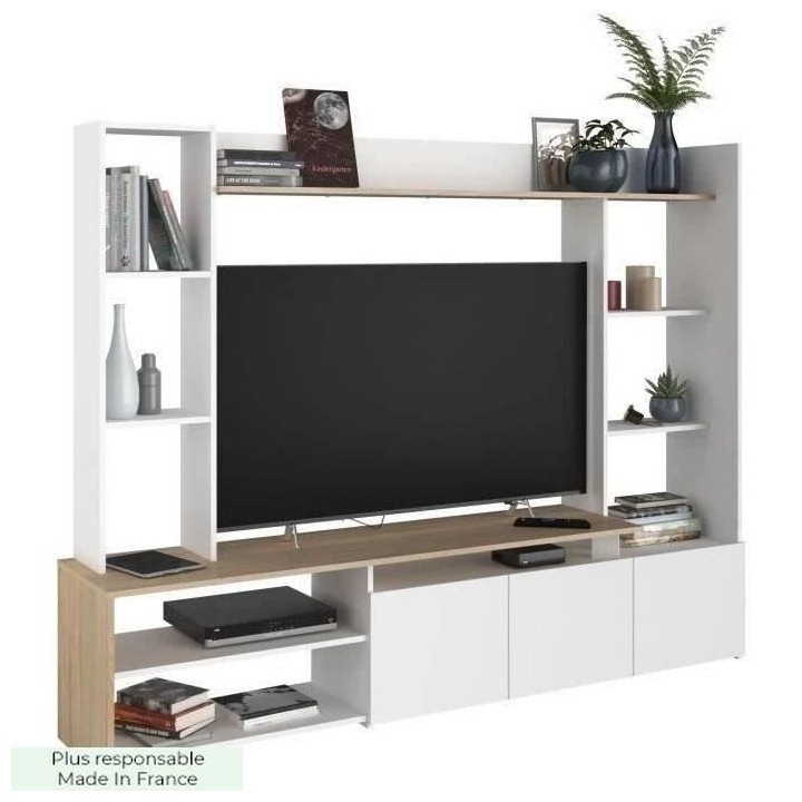 PARISOT Meuble TV - Chene/Blanc - Made in France - L 197cm - OREGON