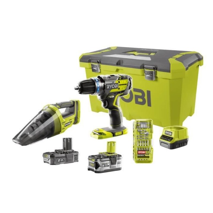 RYOBI One+ Perceuse Visseuse a percussion Brushless+ aspirateur+ 55 ac