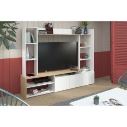 PARISOT Meuble TV - Chene/Blanc - Made in France - L 197cm - OREGON