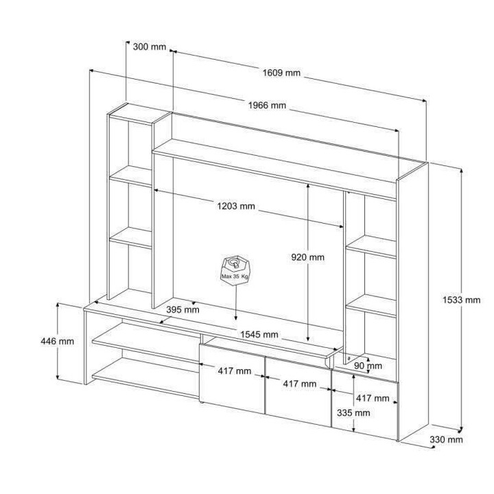 PARISOT Meuble TV - Chene/Blanc - Made in France - L 197cm - OREGON