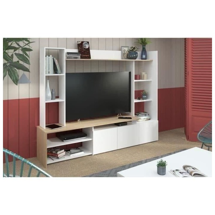 PARISOT Meuble TV - Chene/Blanc - Made in France - L 197cm - OREGON
