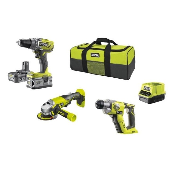 RYOBI Pack 3 outils sans fil One+ RCK183C-242S - Perceuse - meuleuse -
