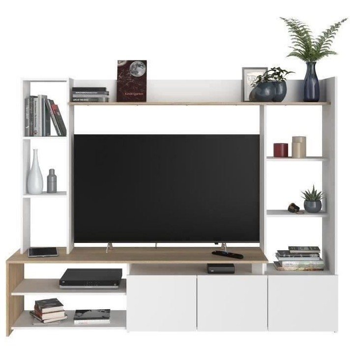 PARISOT Meuble TV - Chene/Blanc - Made in France - L 197cm - OREGON
