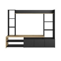 PARISOT Meuble TV 3 portes basses - Chene/Noir - L 196,6 x P 39,5 x H 153,3 cm - OREGON