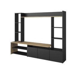 PARISOT Meuble TV 3 portes basses - Chene/Noir - L 196,6 x P 39,5 x H 153,3 cm - OREGON