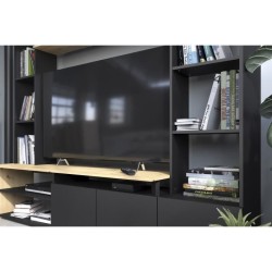 PARISOT Meuble TV 3 portes basses - Chene/Noir - L 196,6 x P 39,5 x H 153,3 cm - OREGON