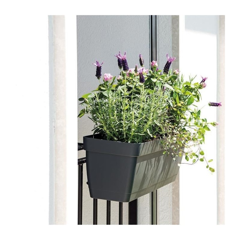 DEROMA Kit de Jardiniere Enjoy a réserve d'eau - 9,6 L - 50 x 16,1 x H 16 cm - Noir anthracite