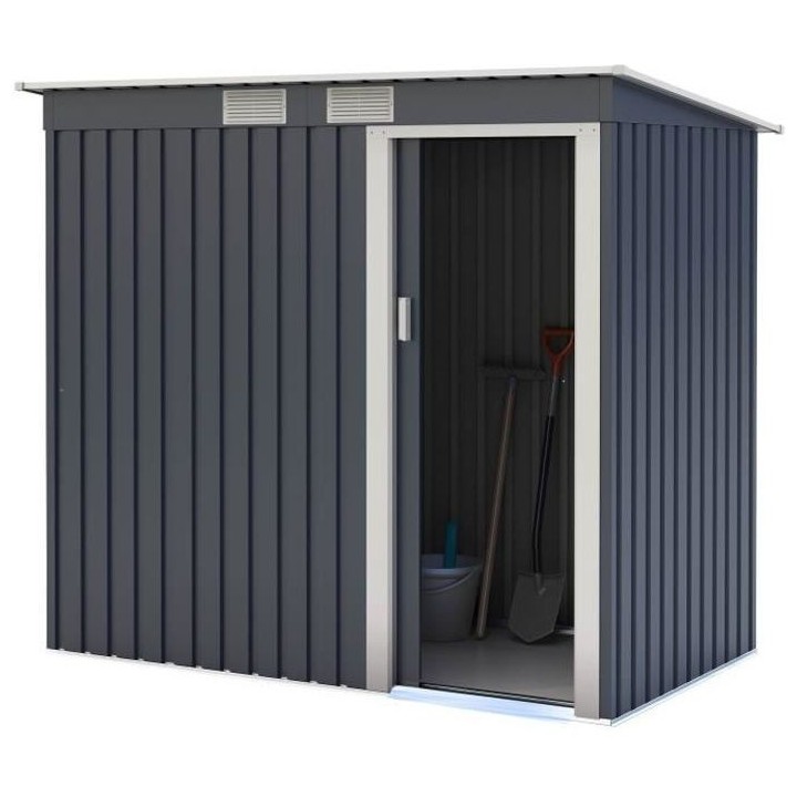 Abri de jardin en métal 2,43 m2 - Kit d'ancrage inclus - Gris anthrac