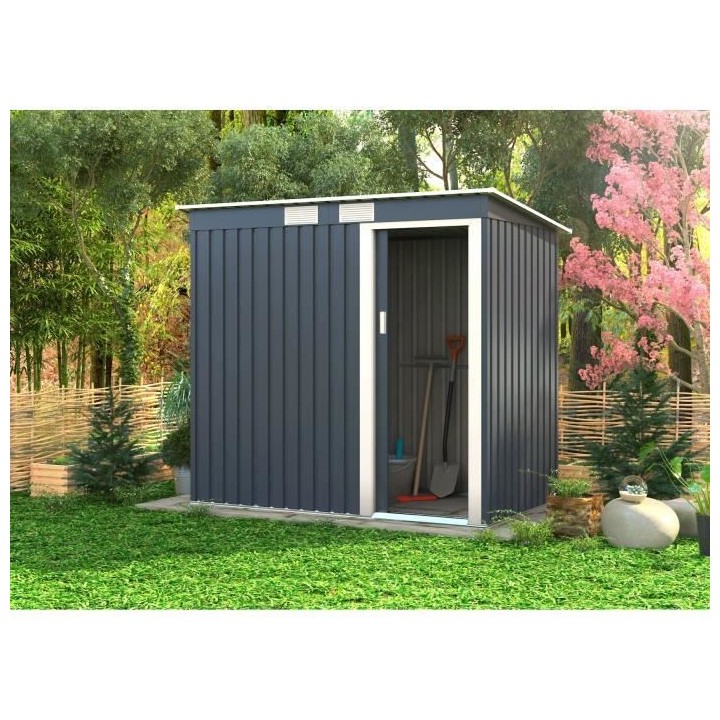 Abri de jardin en métal 2,43 m2 - Kit d'ancrage inclus - Gris anthrac