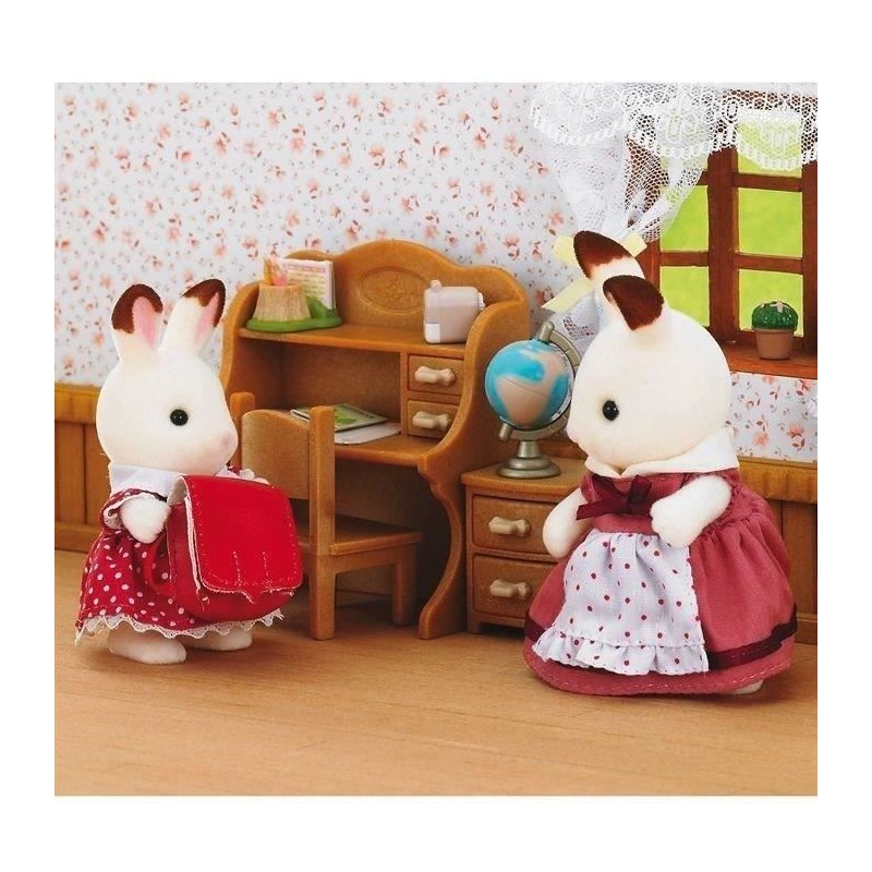 SYLVANIAN FAMILIES 5016 Soeur lapin chocolat et bureau - Le village