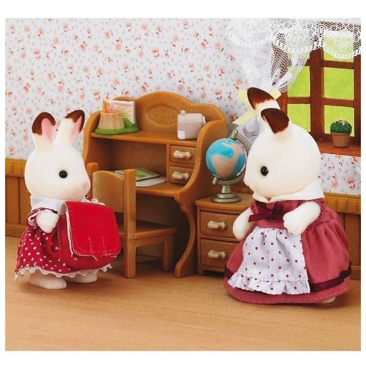 SYLVANIAN FAMILIES 5016 Soeur lapin chocolat et bureau - Le village
