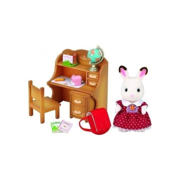 SYLVANIAN FAMILIES 5016 Soeur lapin chocolat et bureau - Le village
