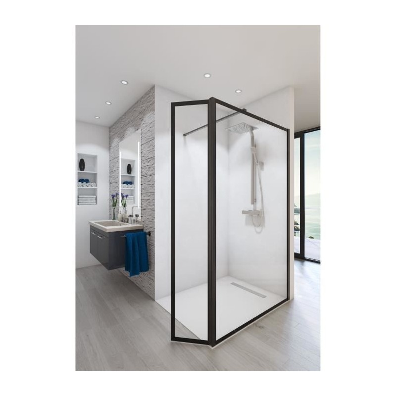 AURYS Paroi de douche en kit BALEARES ATELIER N°4 - Verre Timeless 8 mm trempé by Saint-Gobain - L.140 cm x H.198 cm