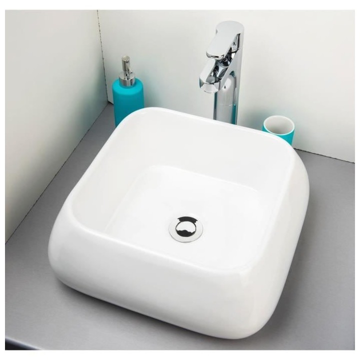ONDEE - Vasque carré arrondi a poser ETY - Blanc - 41cm - Céramique