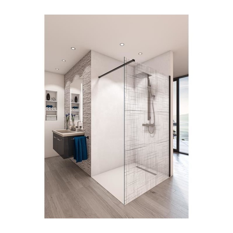 AURYS Paroi de douche en kit BALEARES REFLECTO BLACK - Verre Timeless 8 mm trempé by Saint-Gobain - L.100 cm x H.198 cm