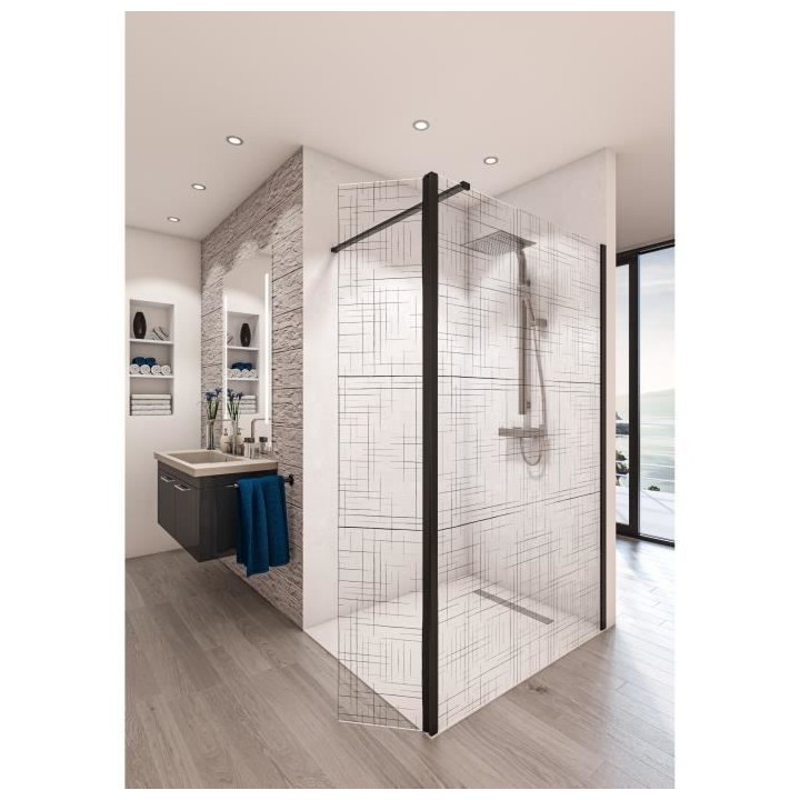 AURYS Paroi de douche en kit BALEARES REFLECTO BLACK - Verre Timeless