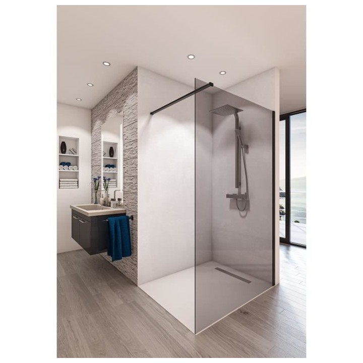 AURYS Paroi de douche en kit BALEARES GREY - Verre Timeless 8 mm tremp
