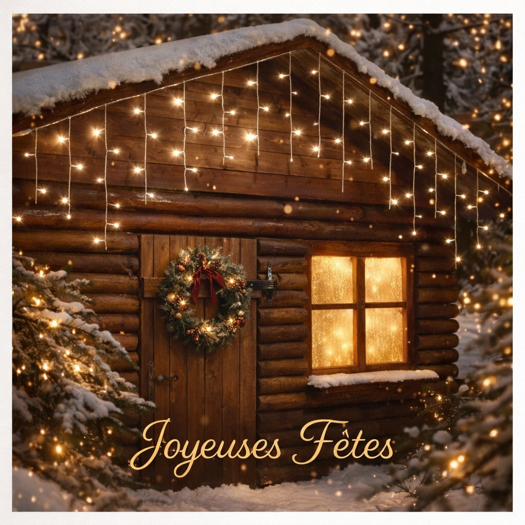 Cabane en bois dans la neige transformée IA