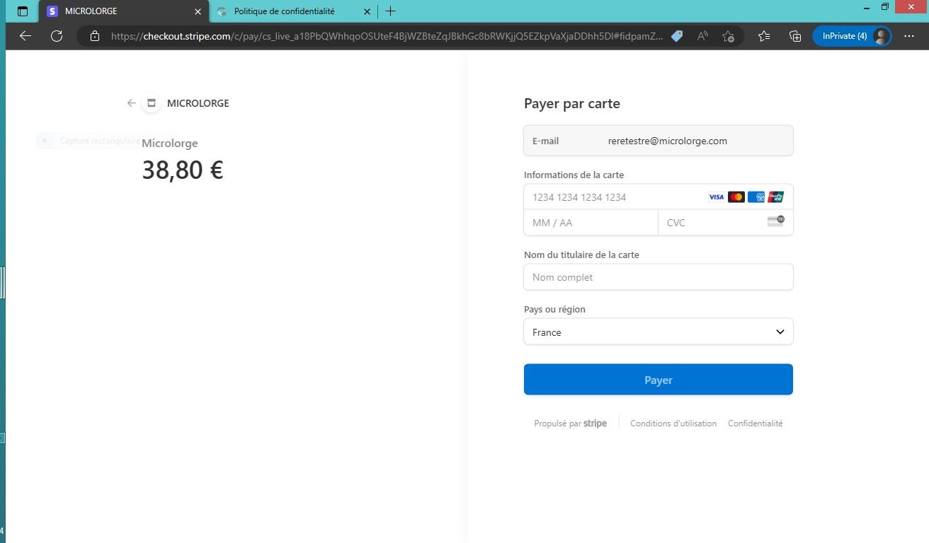 Le site est sécurisé par Stripe et Recaptcha v2